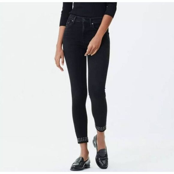 Citizens of Humanity Black Studded Rocket Ankle High Rise Skinny Jeans Size 26 - Picture 1 of 11
